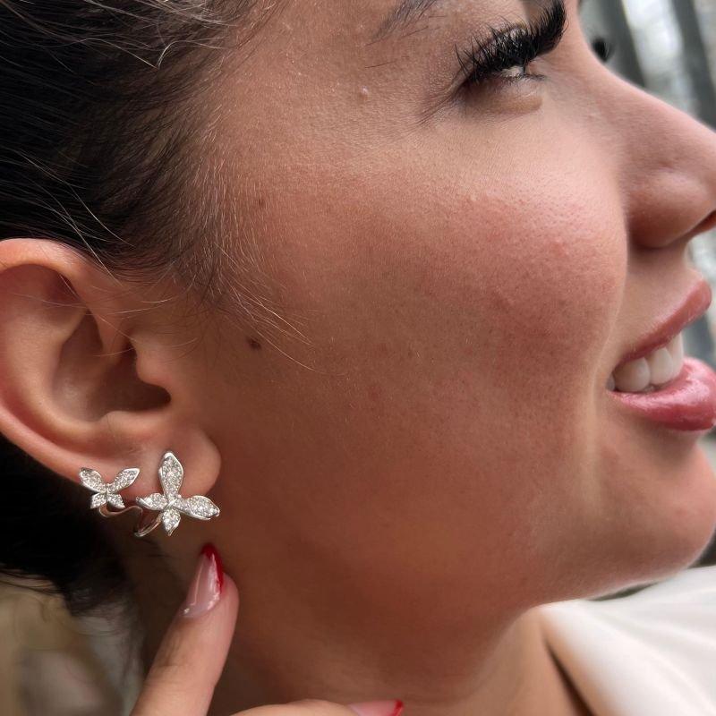 Brinco Borboleta 2 Em 1 Biju Fina Dourado/Ródio