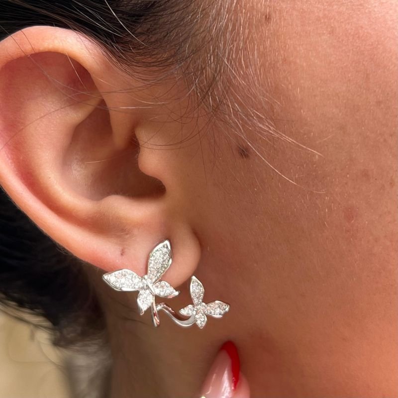 Brinco Borboleta 2 Em 1 Biju Fina Dourado/Ródio