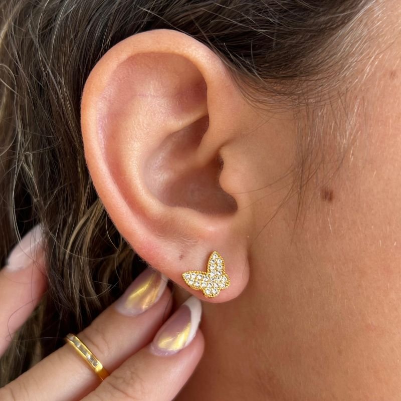 Brinco Borboleta Banho Ouro 18k/Prata 925