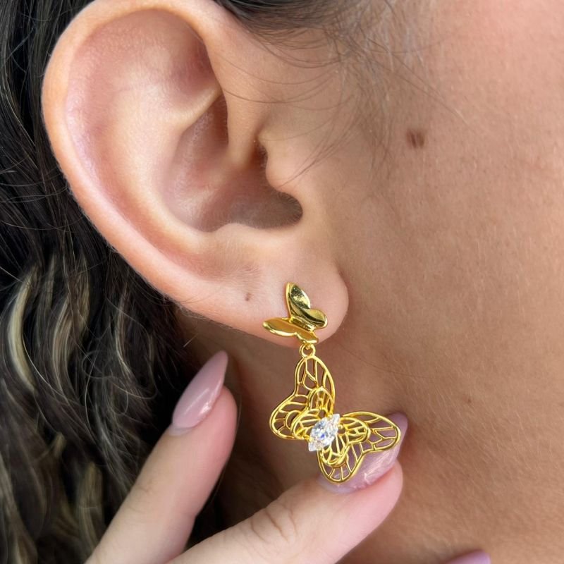 Brinco Borboleta Banho Ouro 18k/Prata 925
