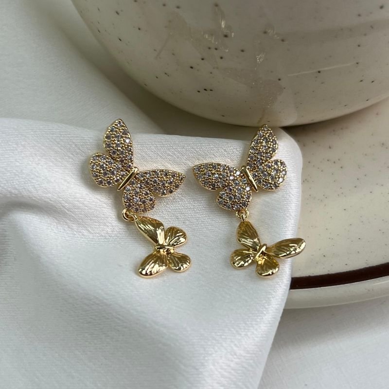 Brinco Borboleta Biju Fina Dourado/Ródio