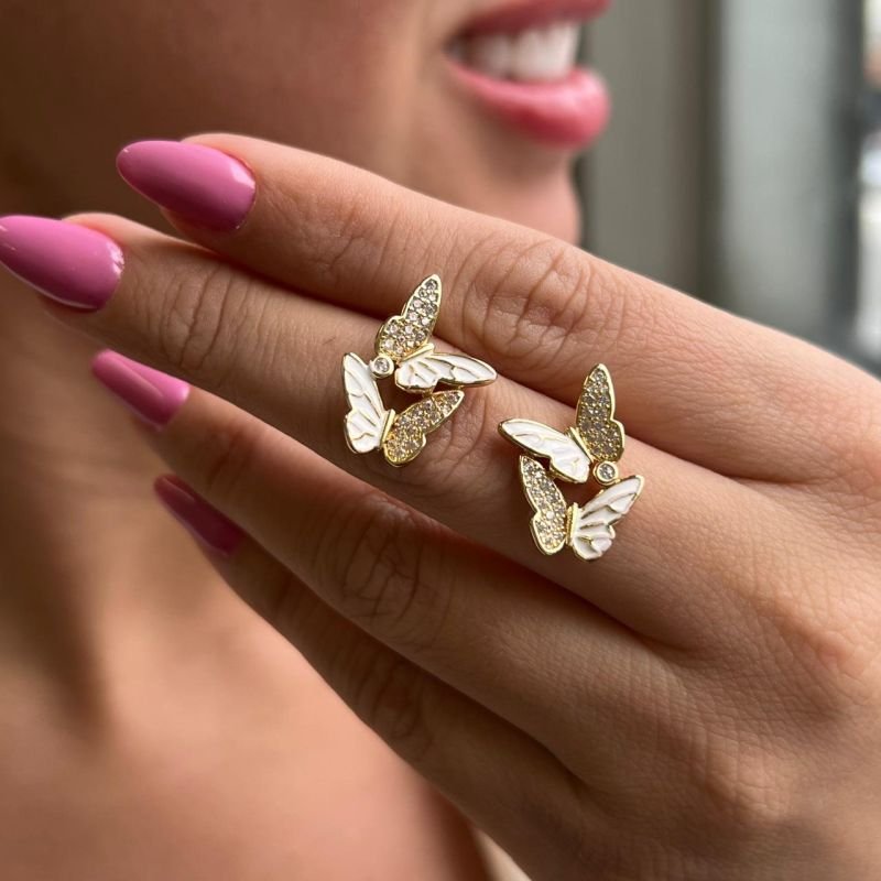 Brinco Borboleta Biju Fina Dourado/Ródio