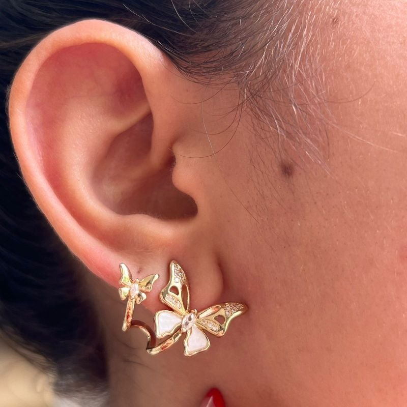Brinco Borboleta Biju Fina Dourado/Ródio