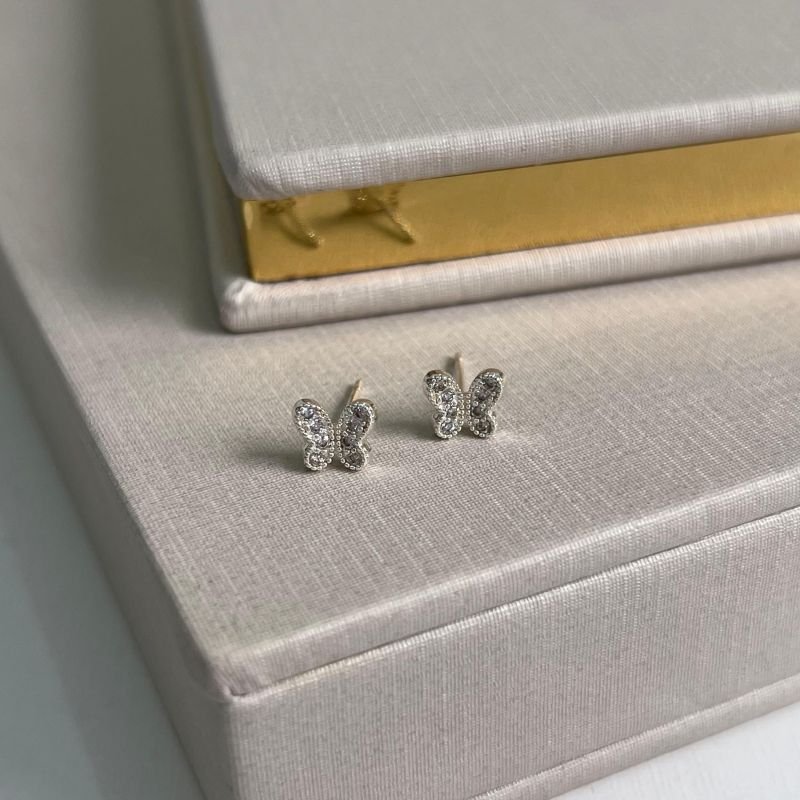 Brinco Borboleta Cravejada Banho Ouro 18k/Prata 925