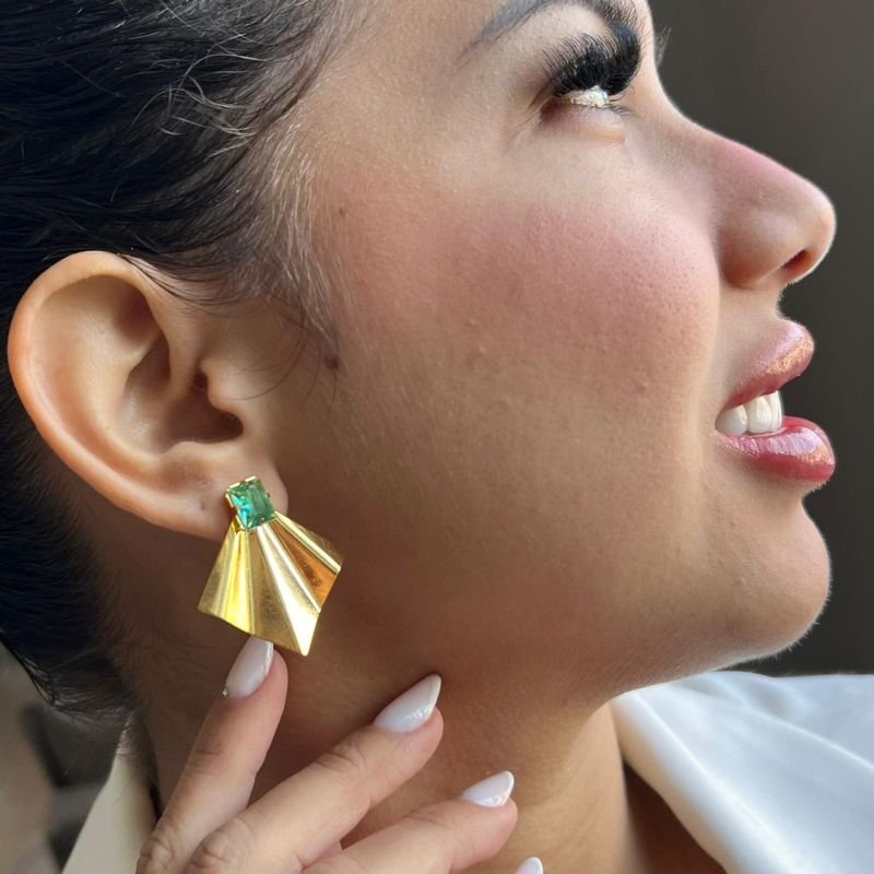 Brinco Chapeado C/ Zircônia Banho Ouro 18k