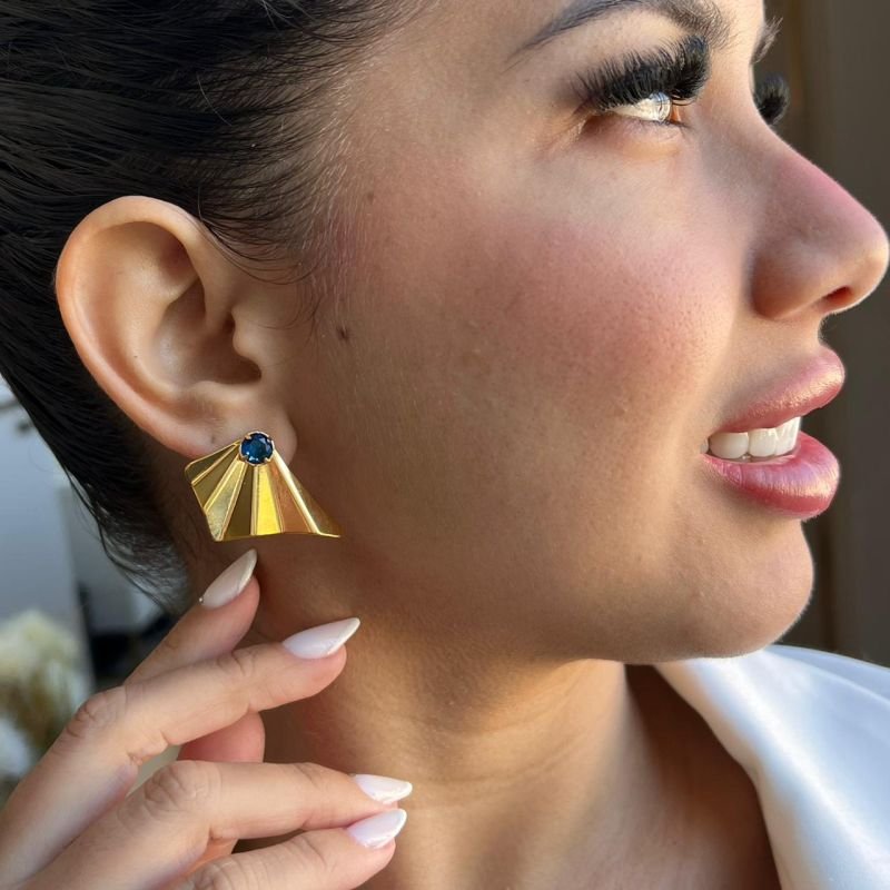Brinco Chapeado C/ Zircônia Banho Ouro 18k