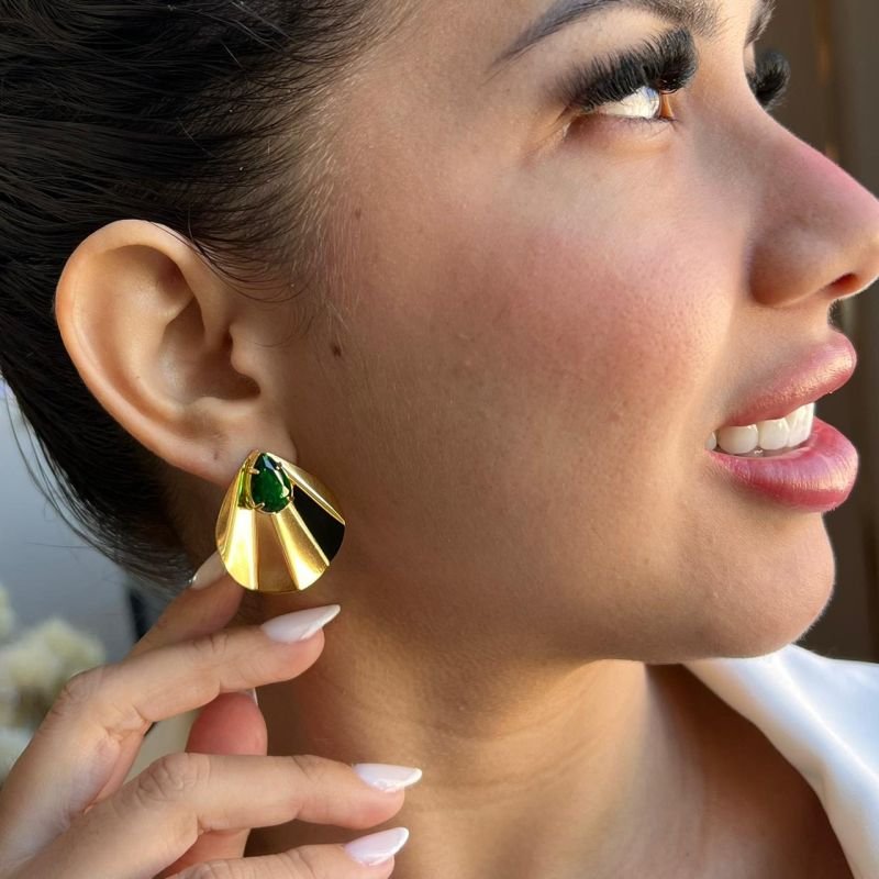 Brinco Chapeado C/ Zircônia Banho Ouro 18k