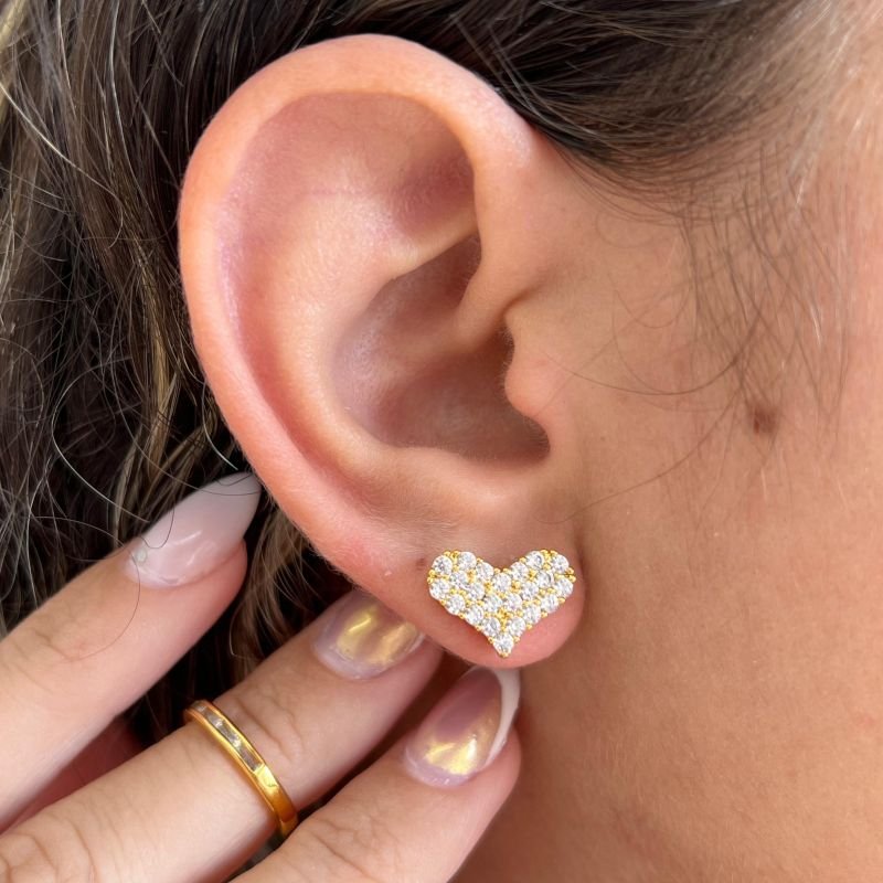 Brinco Coração Banho Ouro 18k/Prata 925