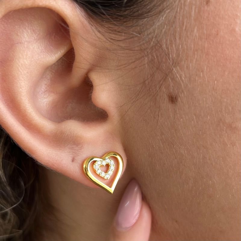 Brinco Coração Banho Ouro 18k/Prata 925