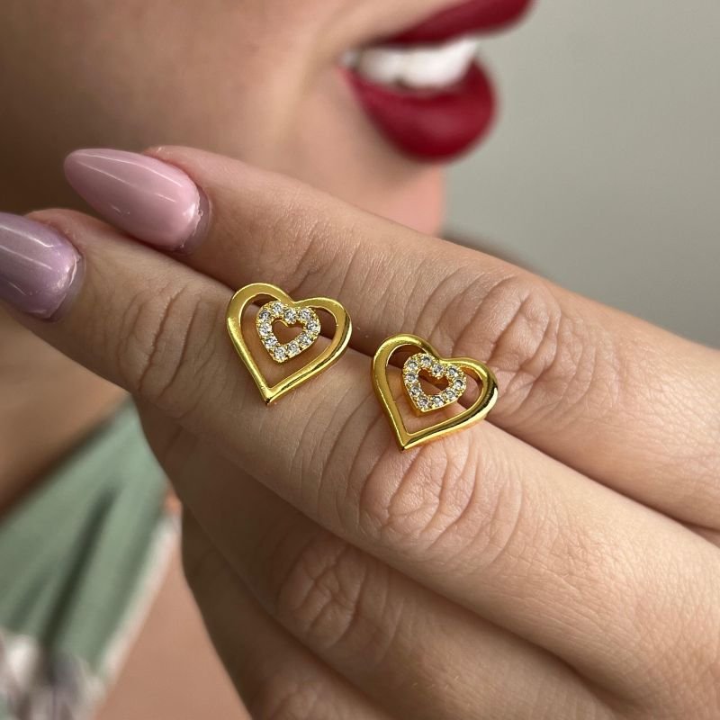 Brinco Coração Banho Ouro 18k/Prata 925