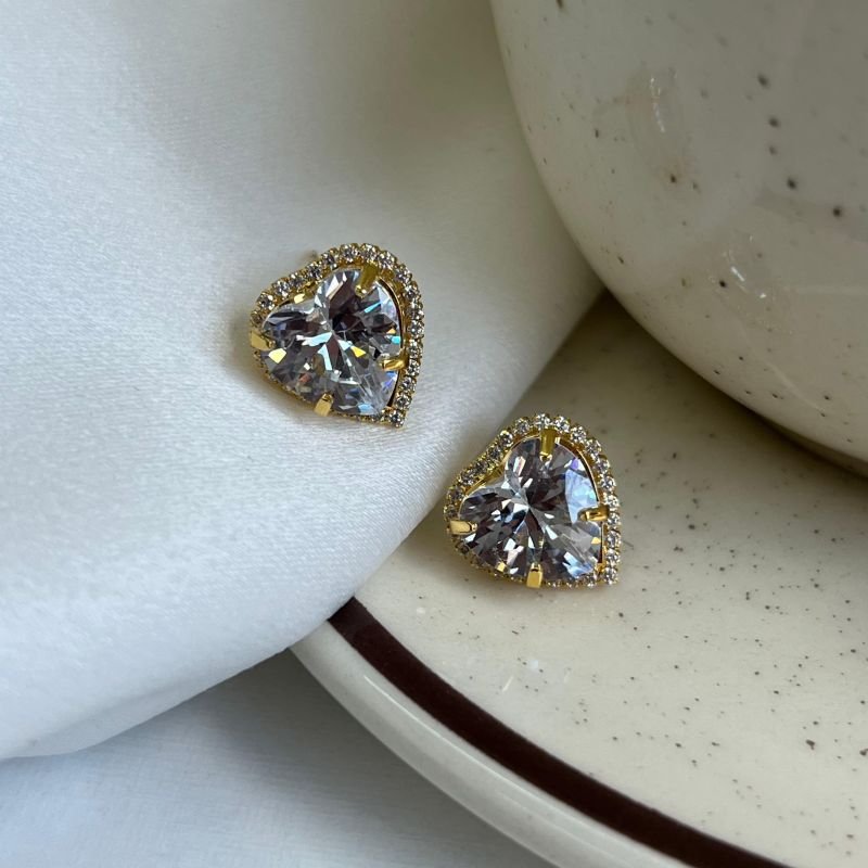 Brinco Coração C/ Zircônia Banho Ouro 18k