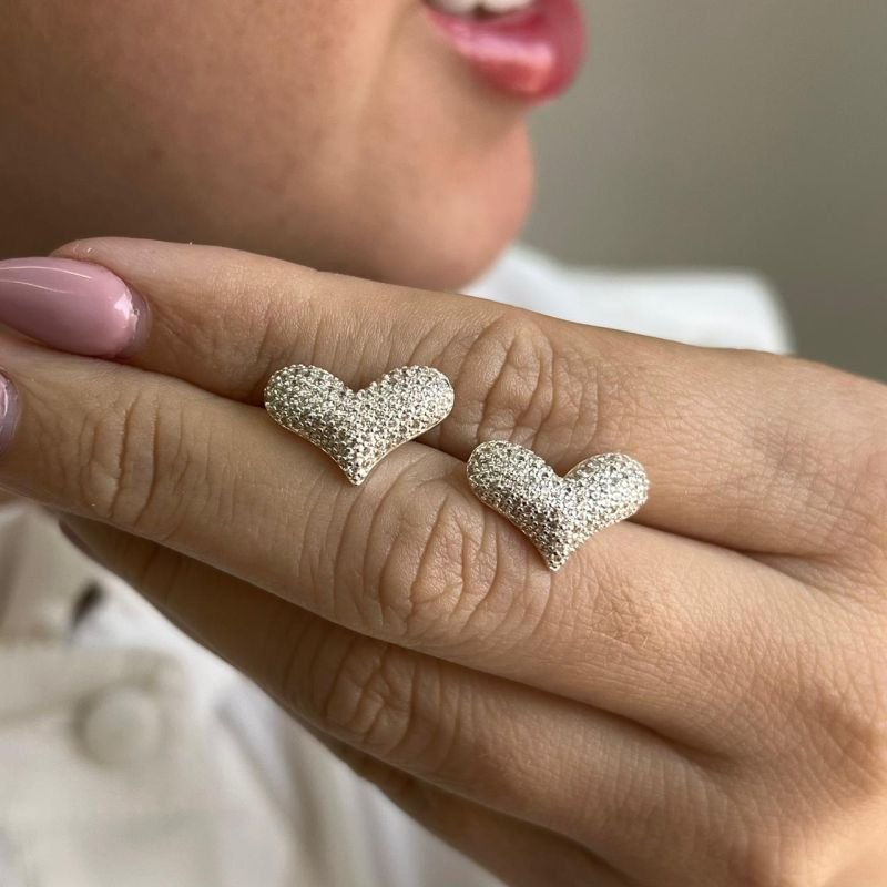 Brinco Coração Cravejado Banho Ouro 18k/Prata 925