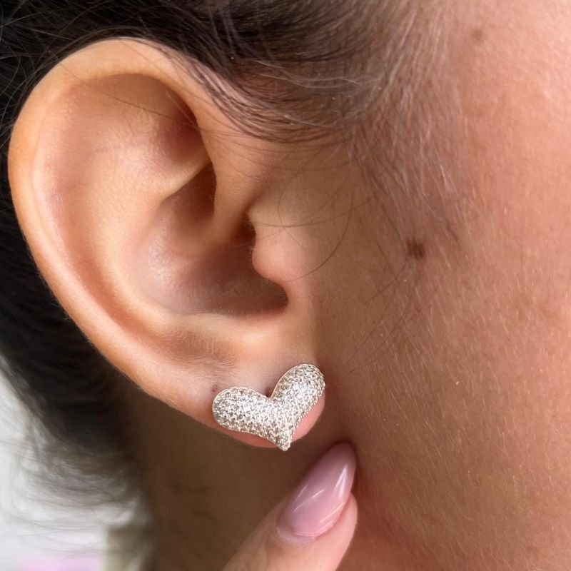 Brinco Coração Cravejado Banho Ouro 18k/Prata 925