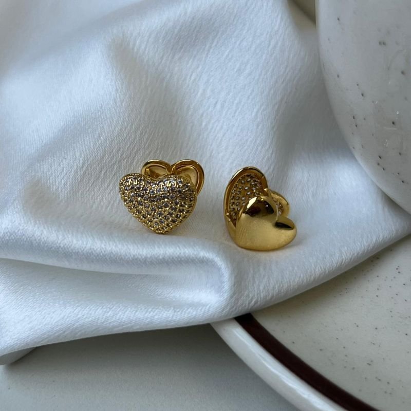 Brinco Coração Cravejado Banho Ouro 18k/Prata 925