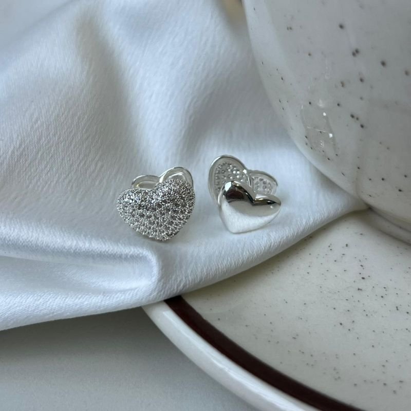 Brinco Coração Cravejado Banho Ouro 18k/Prata 925