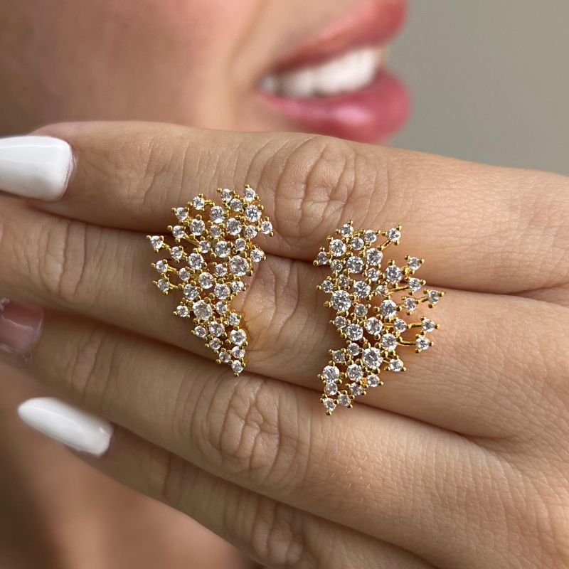 Brinco Cravejado Banho Ouro 18k/Prata 925