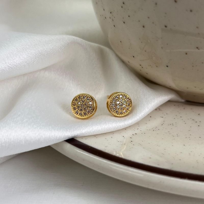 Brinco Cravejado Banho Ouro 18k/Prata 925