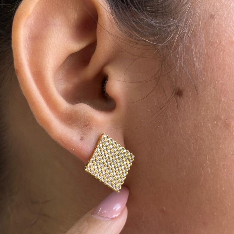 Brinco Cravejado Banho Ouro 18k/Prata 925