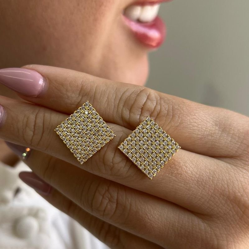 Brinco Cravejado Banho Ouro 18k/Prata 925