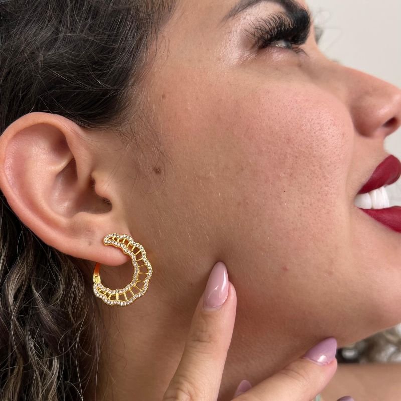 Brinco Cravejado Banho Ouro 18k/Prata 925