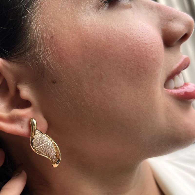 Brinco Cravejado Biju Fina Dourado/Ródio