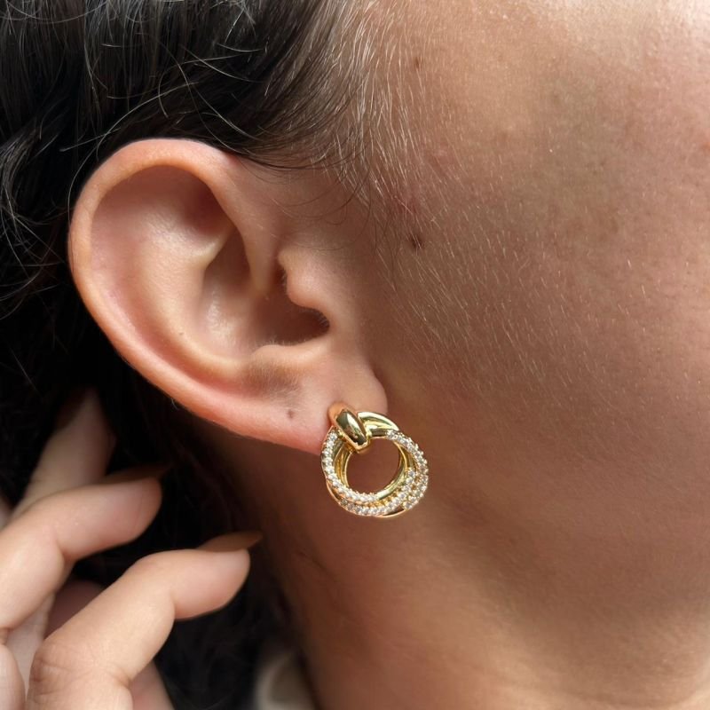 Brinco Cravejado Biju Fina Dourado/Ródio