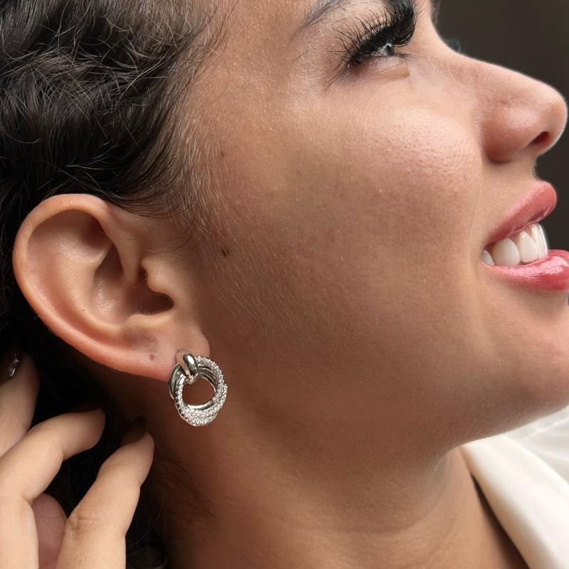 Brinco Cravejado Biju Fina Dourado/Ródio