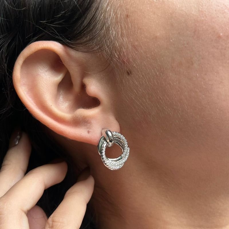 Brinco Cravejado Biju Fina Dourado/Ródio