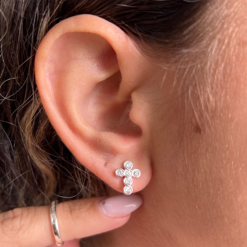 Brinco Cruz Banho Ouro 18k/Prata 925