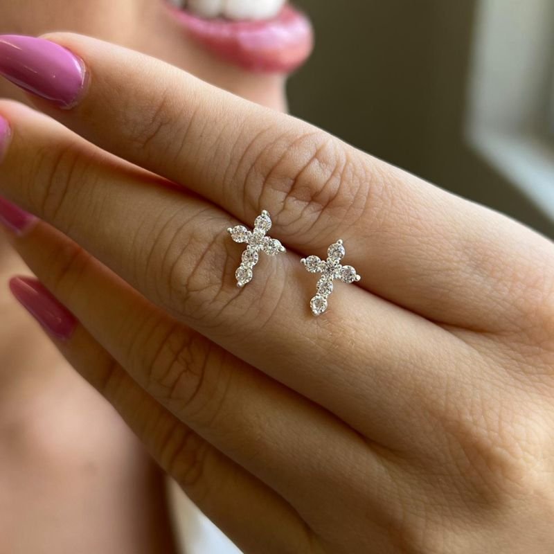 Brinco Cruz Banho Ouro 18k/Prata 925