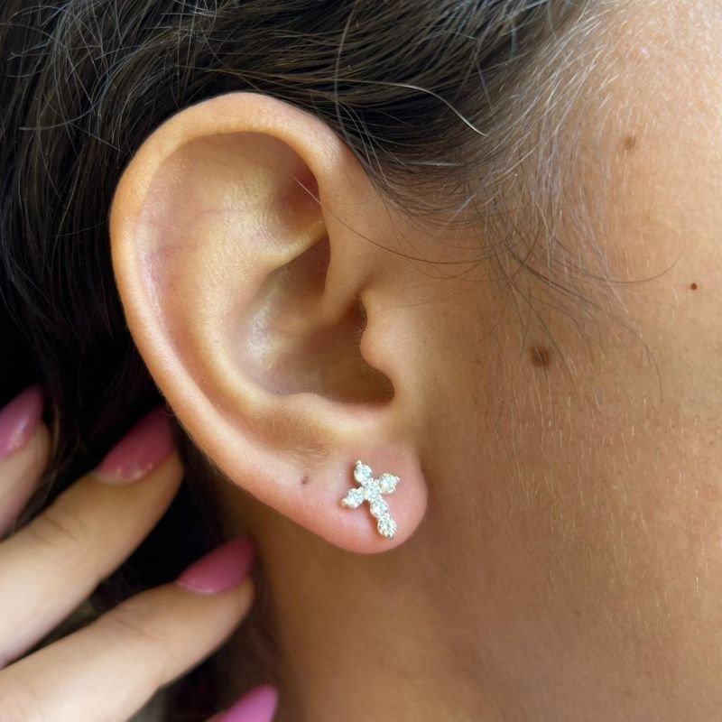 Brinco Cruz Banho Ouro 18k/Prata 925