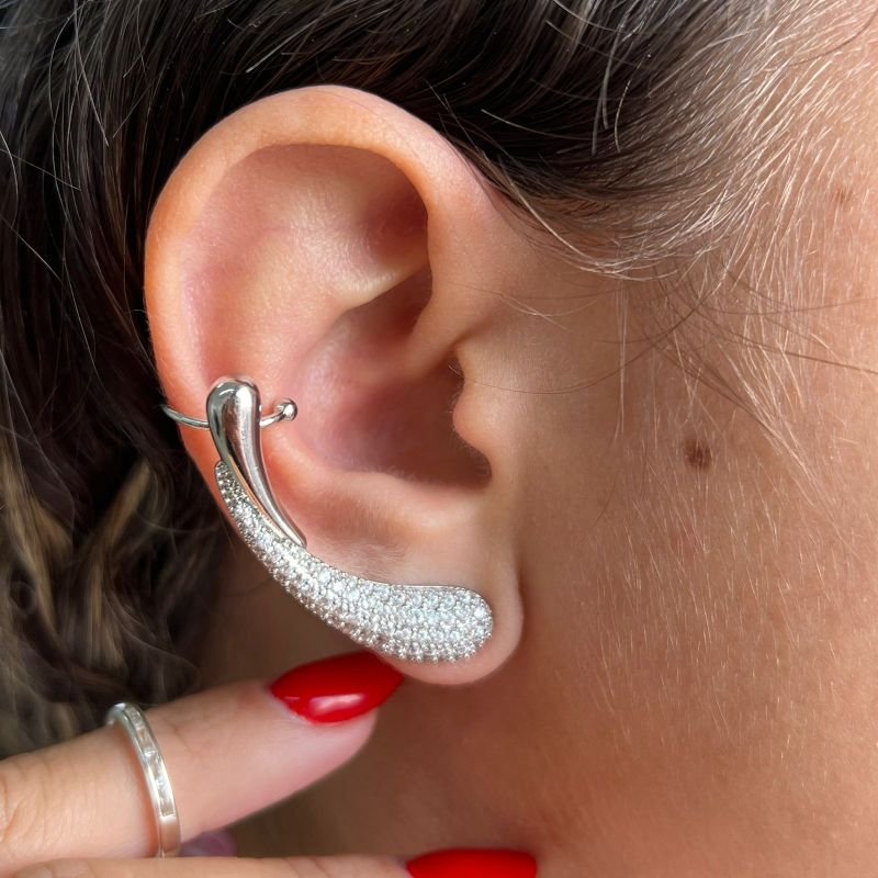 Brinco Ear Cuff Biju Fina Dourado/Ródio