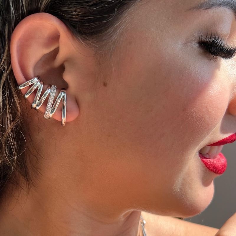 Brinco Ear Cuff Biju Fina Ouro 18k/Prata 925