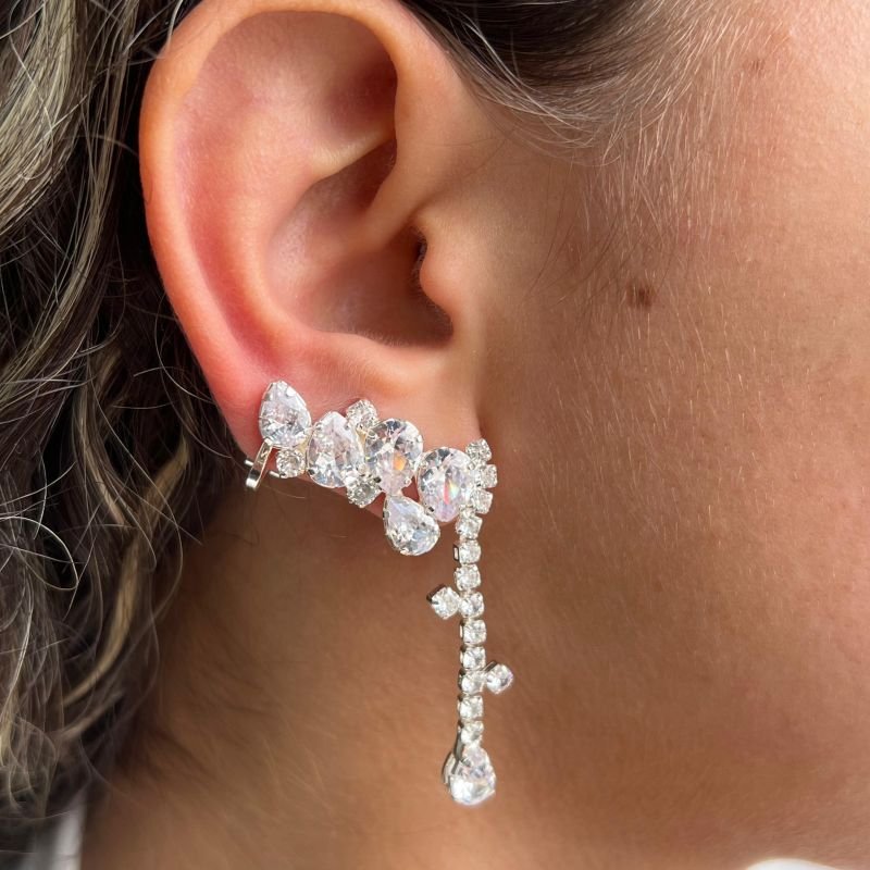 Brinco Ear Cuff Cravejado Banho Ouro 18k/Prata 925