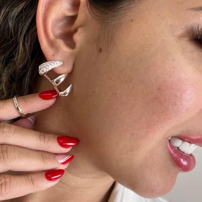 Brinco Ear Hook Cravejado Banho Ouro 18k/Prata 925