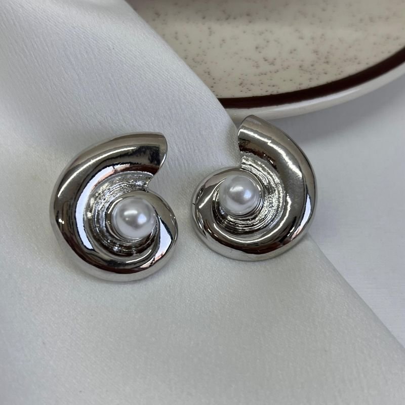 Brinco Espiral C/ Pérola Biju Fina Dourado/Ródio