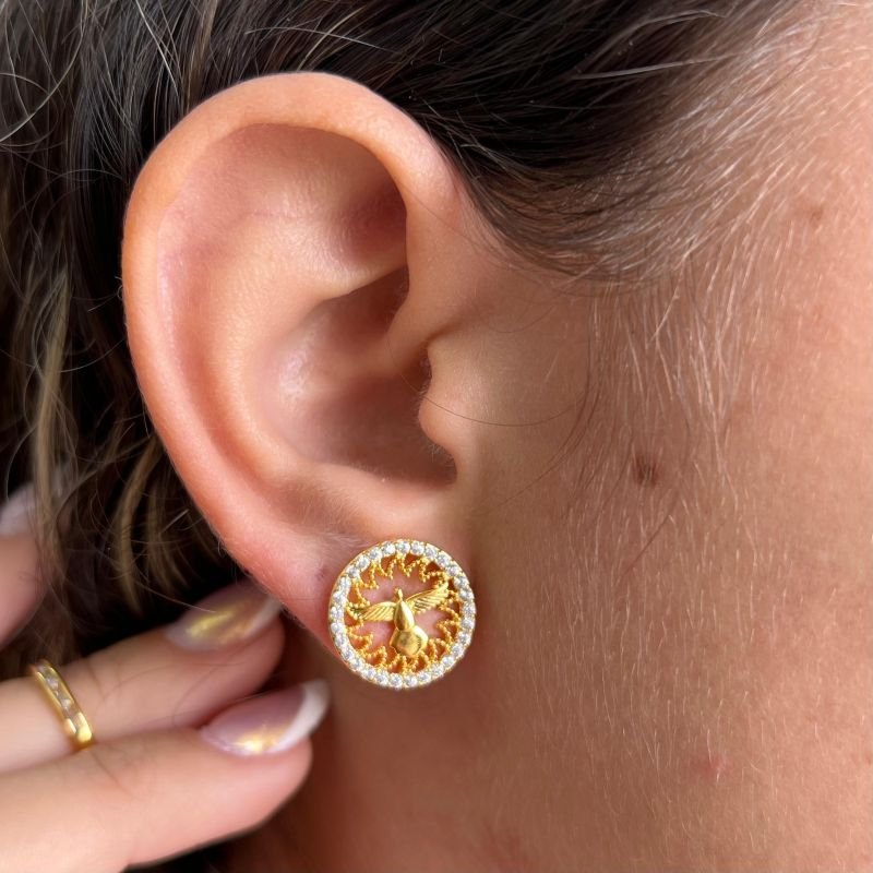 Brinco Espirito Santo (M) Banho Ouro 18k/Prata 925