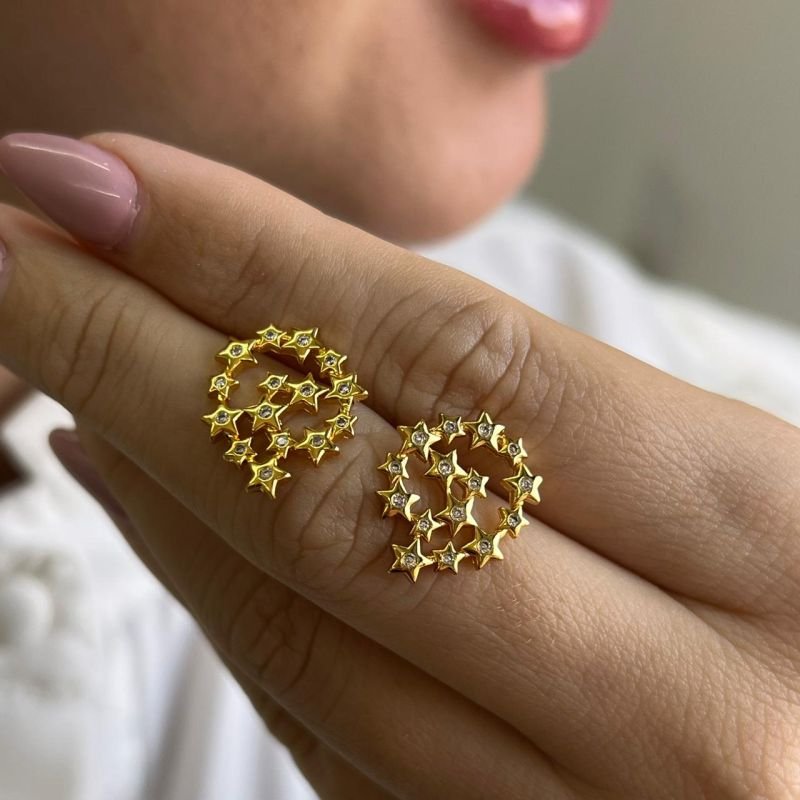 Brinco Estrelas Banho Ouro 18k/Prata 925