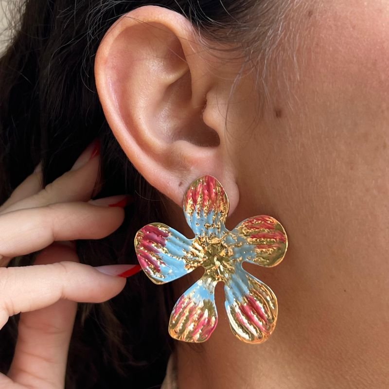 Brinco Flor Esmaltado Biju Fina