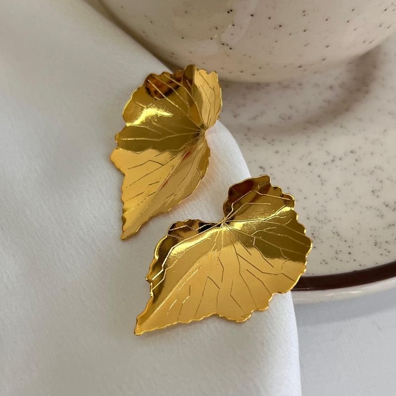 Brinco Folha Banho Ouro 18k/Prata 925