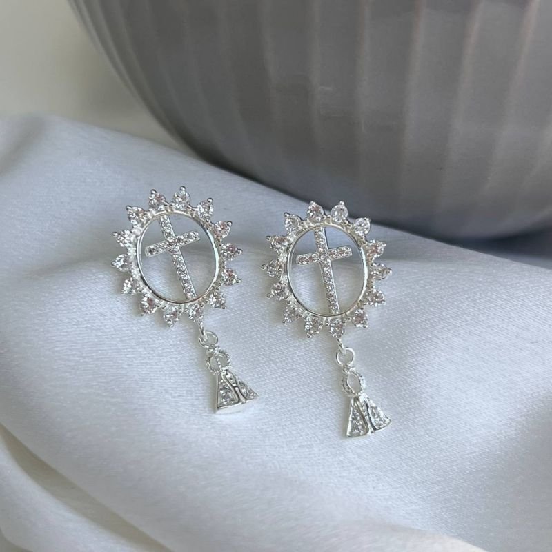 Brinco Cruz Banho Ouro 18k/Prata 925