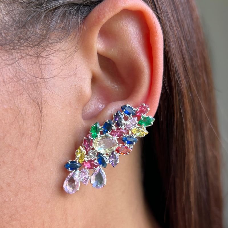 Brinco Pedraria Banho Ouro 18k/ Prata 925