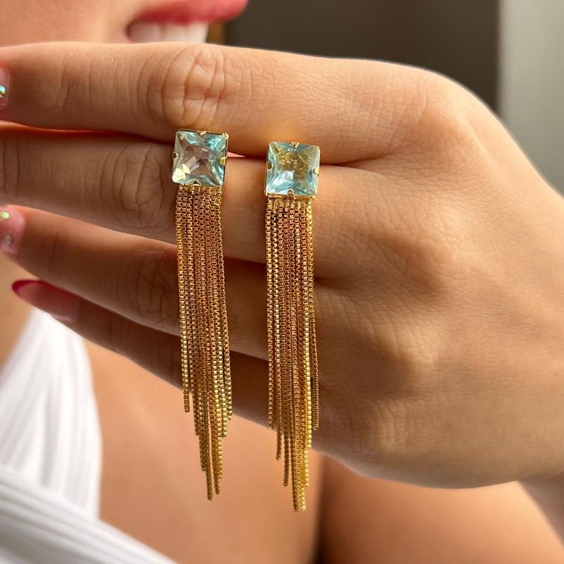 Brinco Franja Banho Ouro 18k