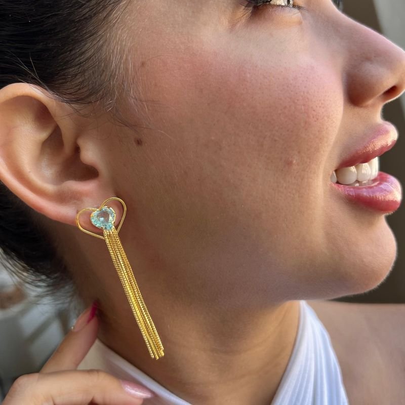 Brinco Franja Banho Ouro 18k