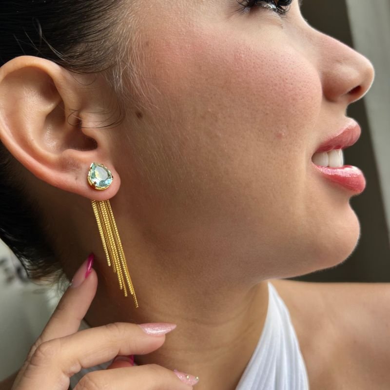 Brinco Franja Banho Ouro 18k