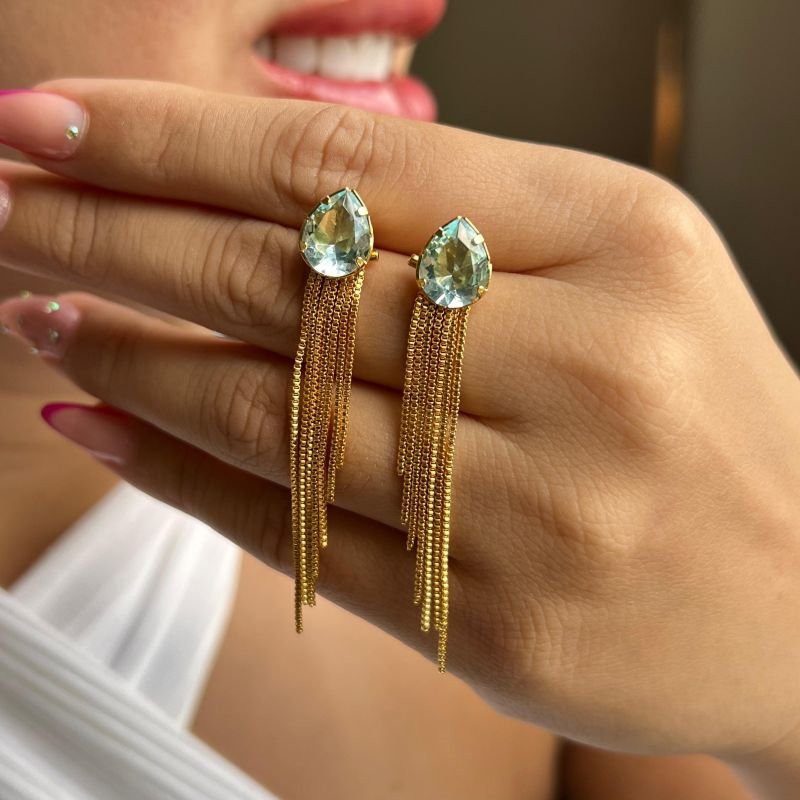 Brinco Franja Banho Ouro 18k