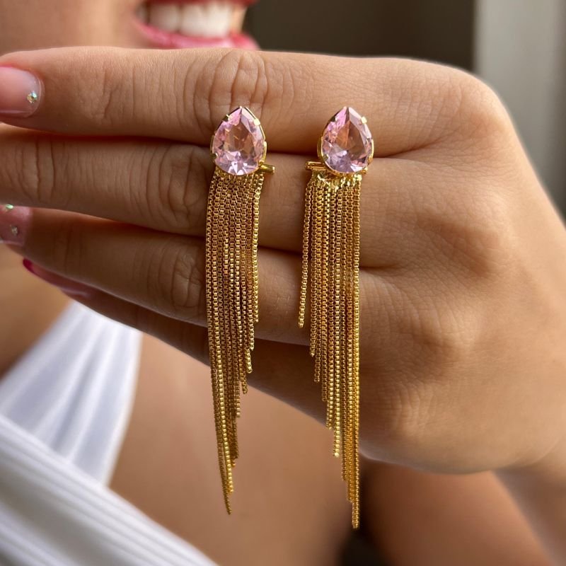 Brinco Franja Banho Ouro 18k