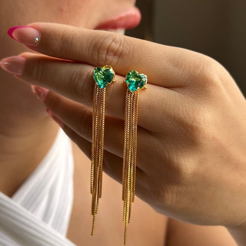 Brinco Franja Banho Ouro 18k