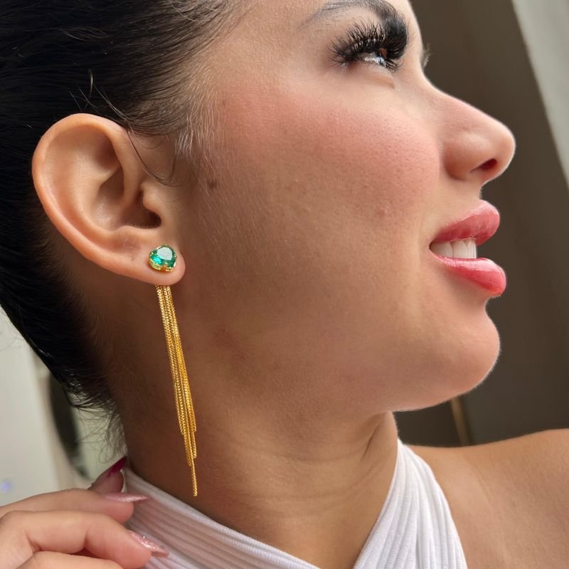 Brinco Franja Banho Ouro 18k