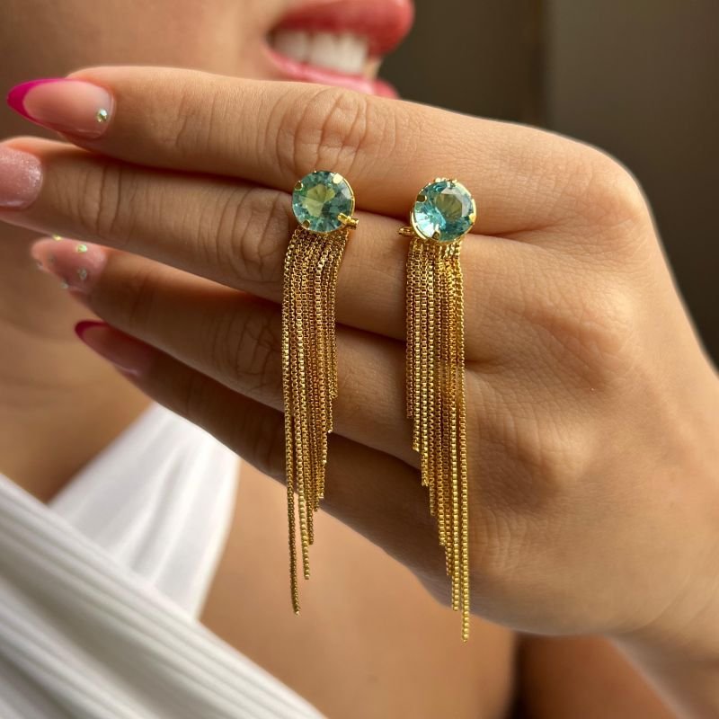 Brinco Franja Banho Ouro 18k